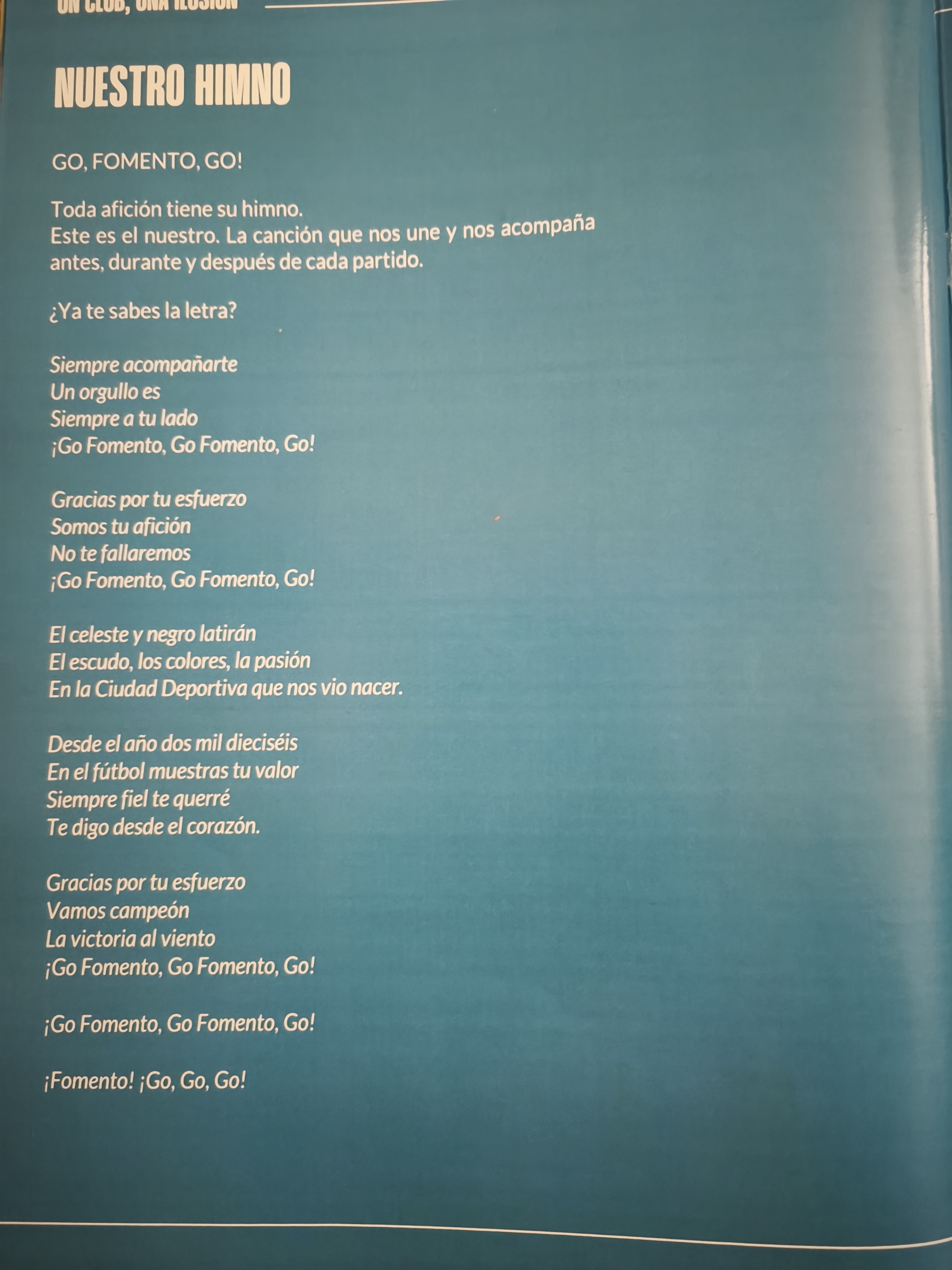 Lámina Letra del Himno Fomento